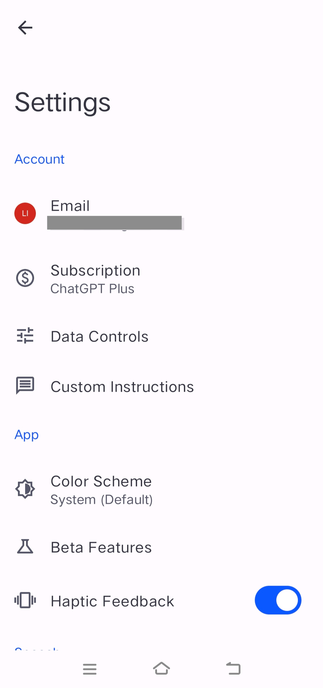 ChatGPT Android Settings