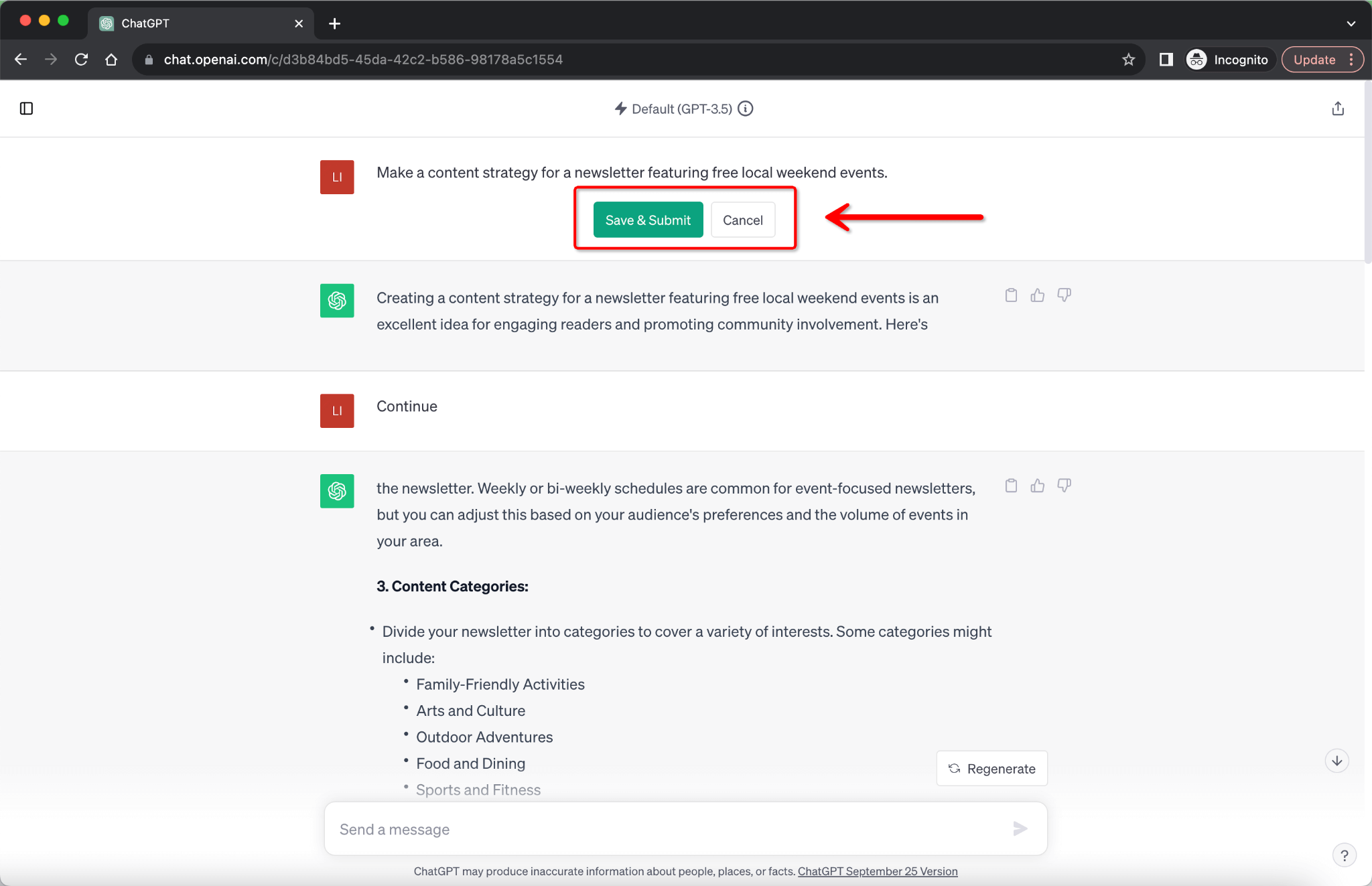 ChatGPT Edit Prompt Save Submit Cancel