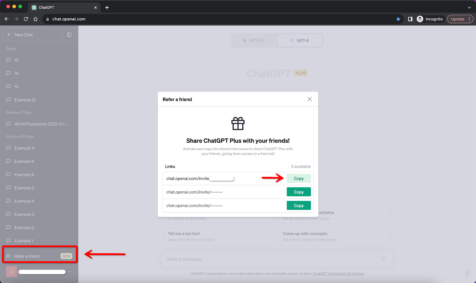 ChatGPT Refer a Friend Copy Share Link