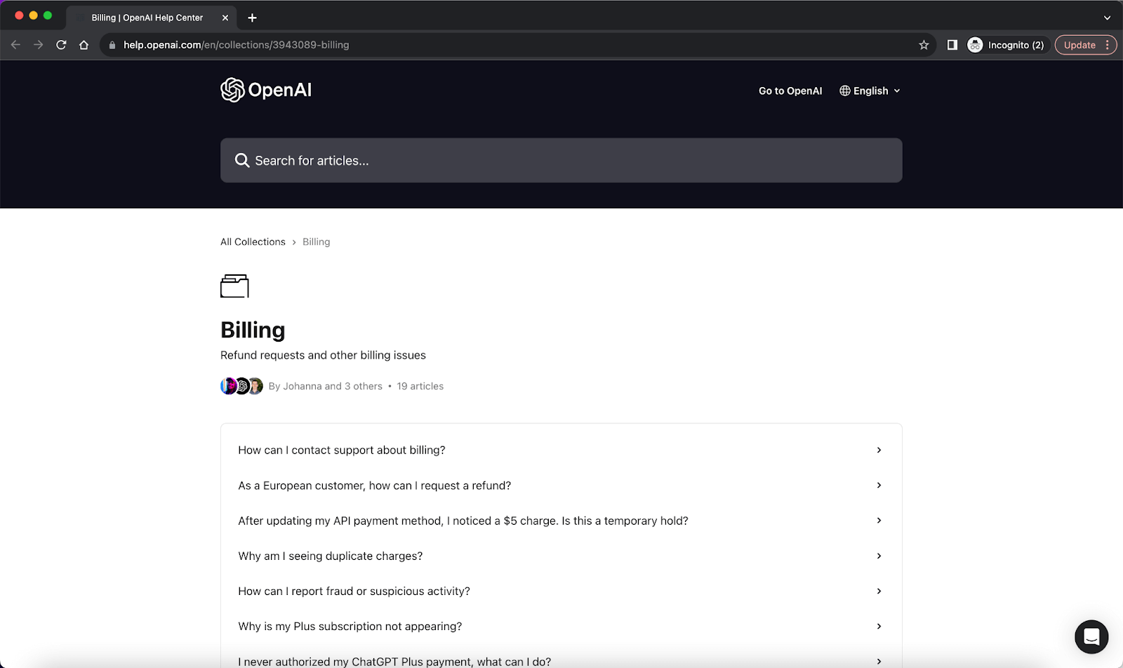 OpenAI Help Billing