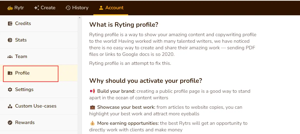 Rytr Writing profile