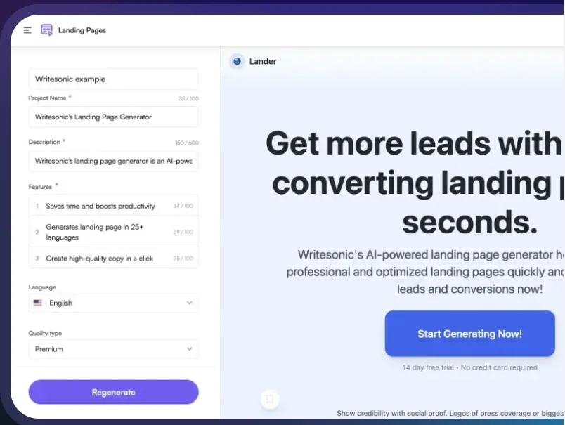 Writesonic Create high-converting landing pages