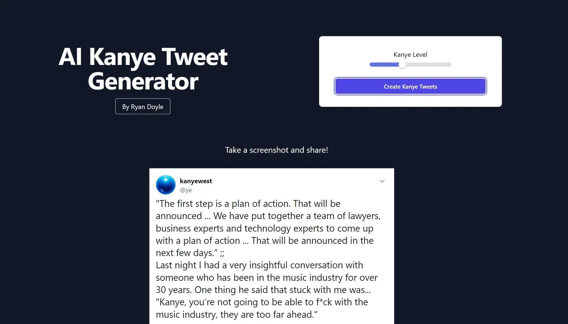 Kanye Tweet Generatorwebsite picture