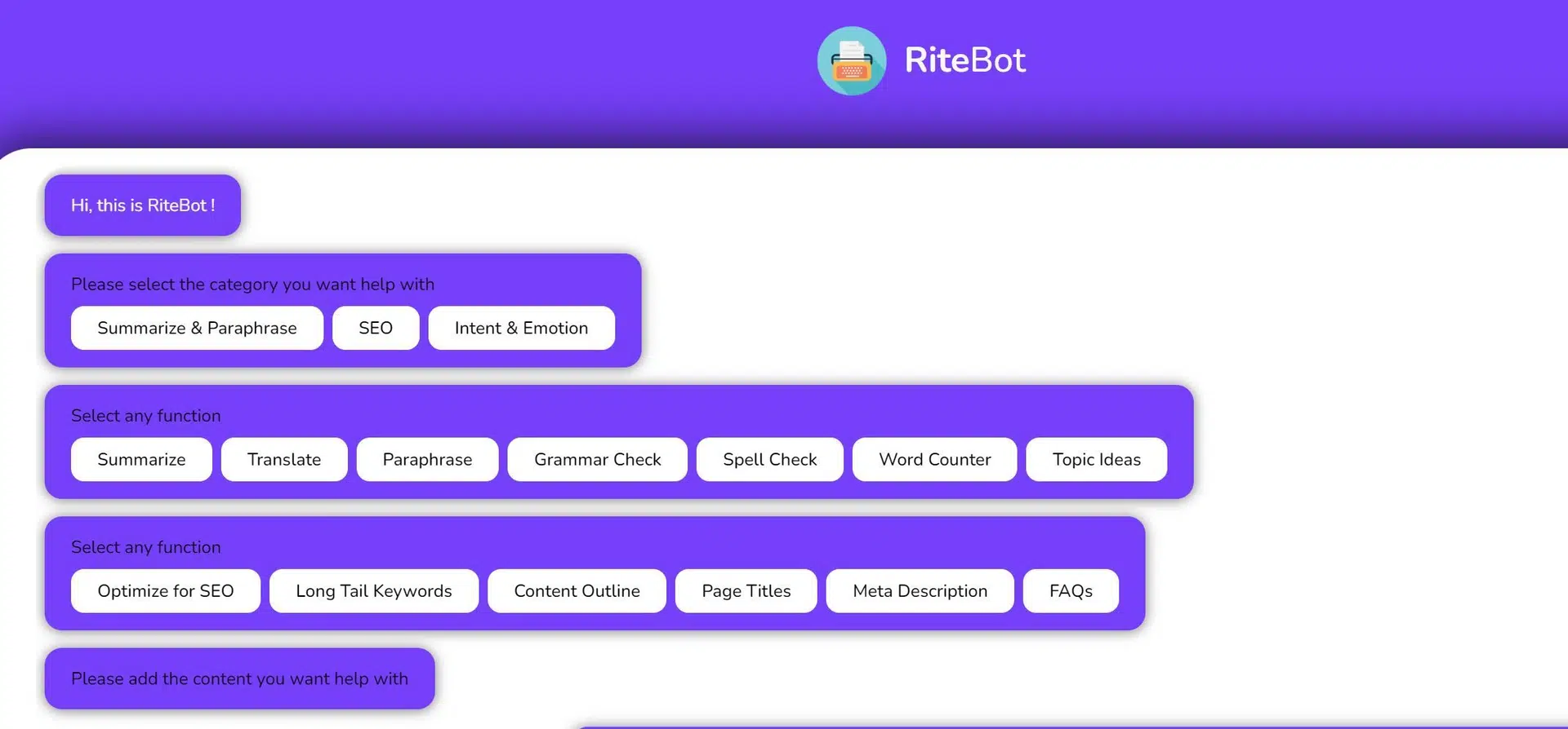 RiteBot website picture