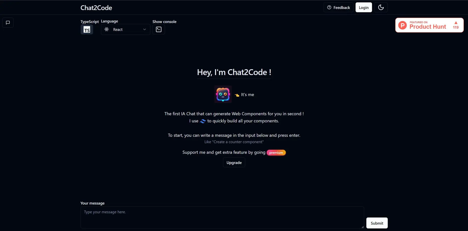 Chat2Codewebsite picture