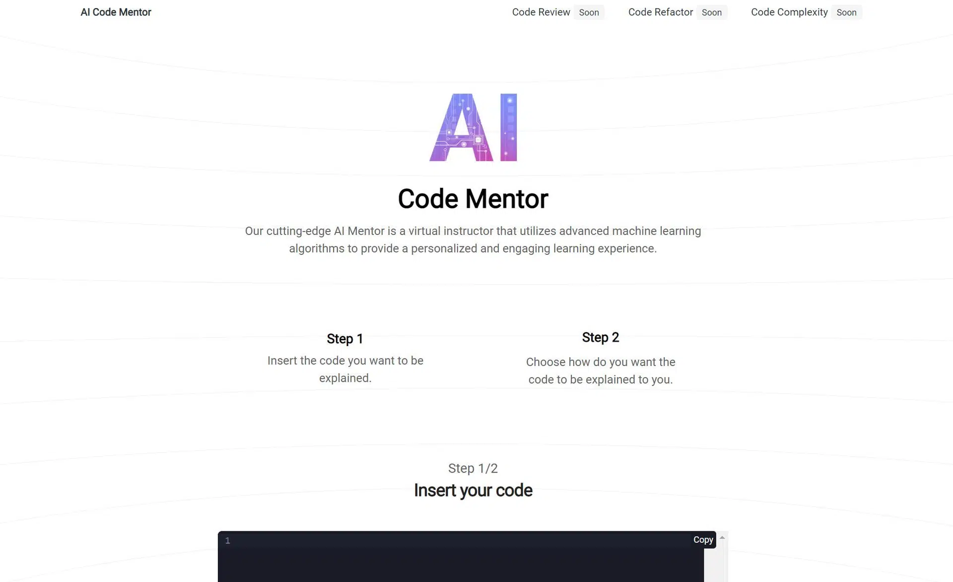 AI Code Mentorwebsite picture