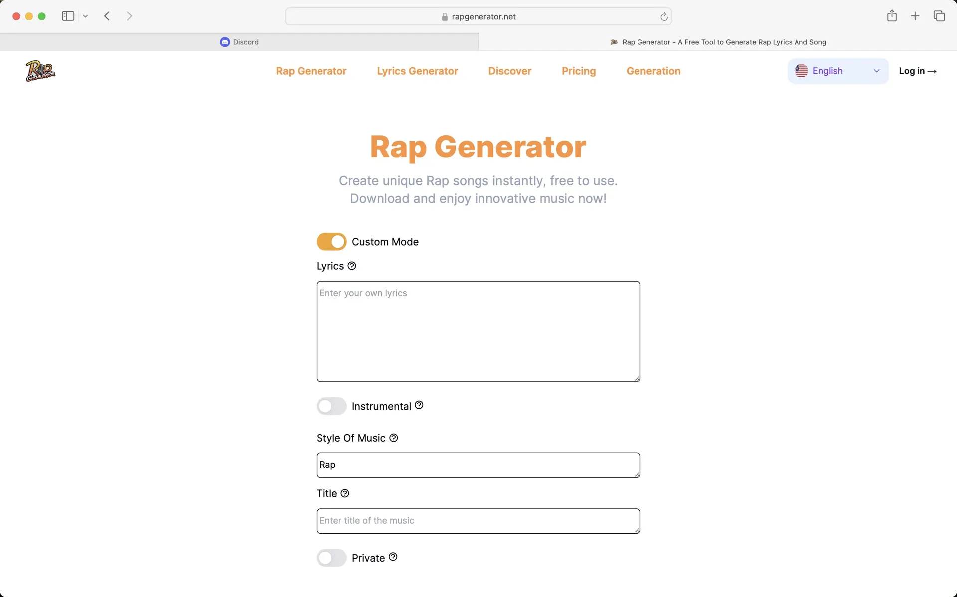 Rap Generatorwebsite picture