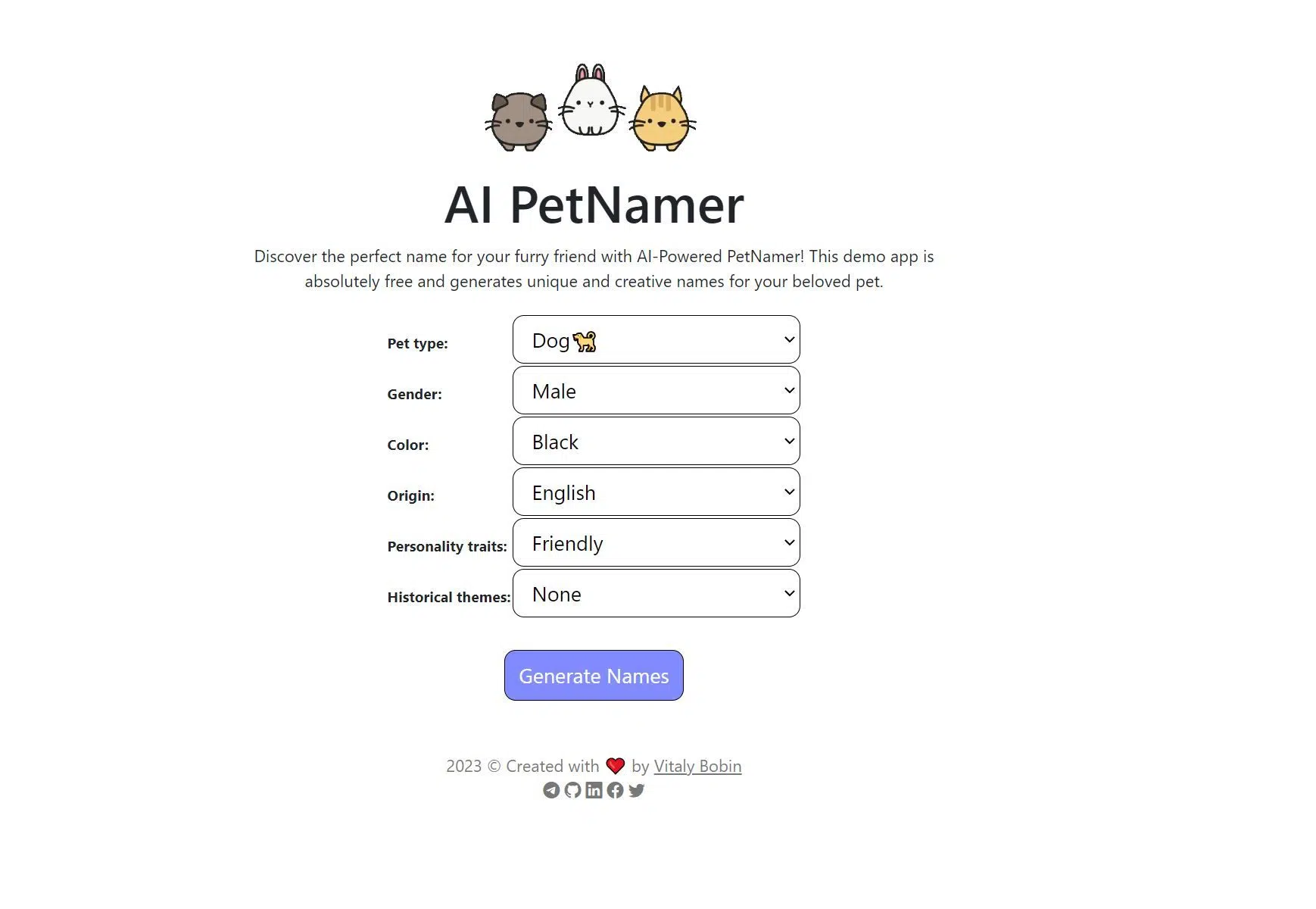 AI Pet Namerwebsite picture