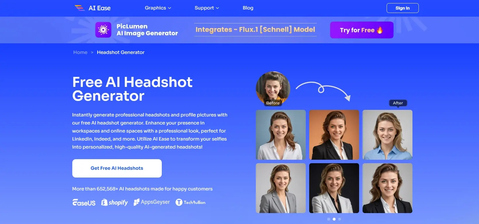 AI Ease FREE Headshot Generatorwebsite picture